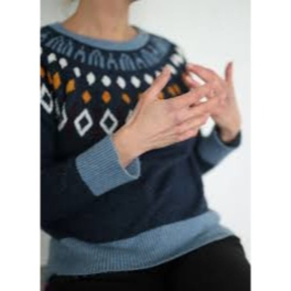 Fair Isle Diamond Sweater Womens XL (16-18)  Time And Tru  Blue Multicolor Knit